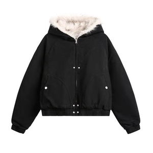 现货高品质美式高街冬季重磅硬挺短款座山雕毛领棉衣男女加厚外套图片