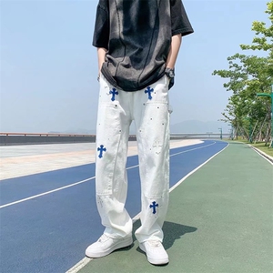 潮欧美高街vibe风嘻哈复古直筒长裤泼墨涂鸦牛仔裤NK7099P50图片