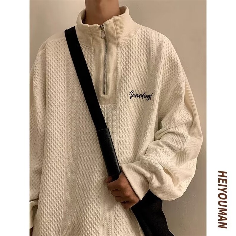 679-P36日系立领半拉链卫衣男女秋季高街情侣宽松运动潮牌polo衫，男装Polo衫，电商B323A