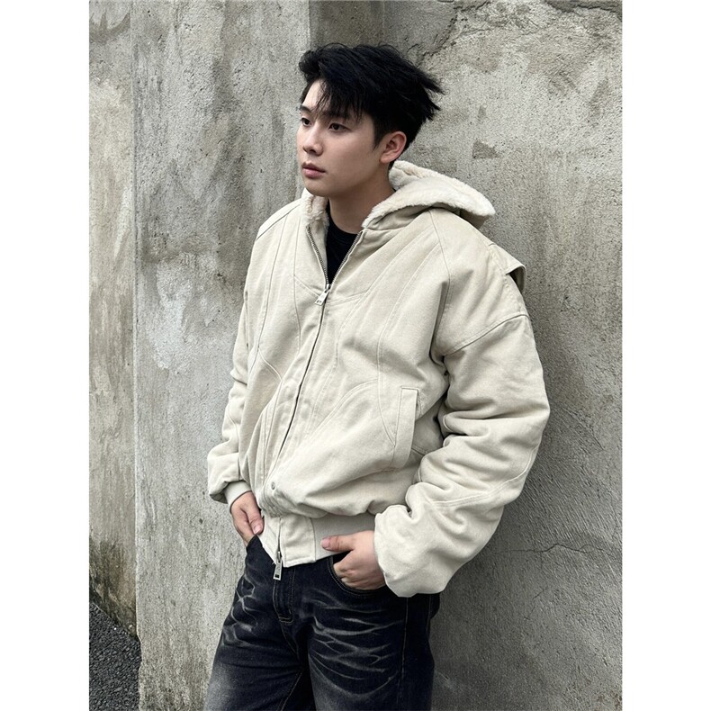 秋冬座山雕连帽加绒加厚短款外套男cleanfit帆布棉衣袄服夹克春季，男装夹克，星座506A