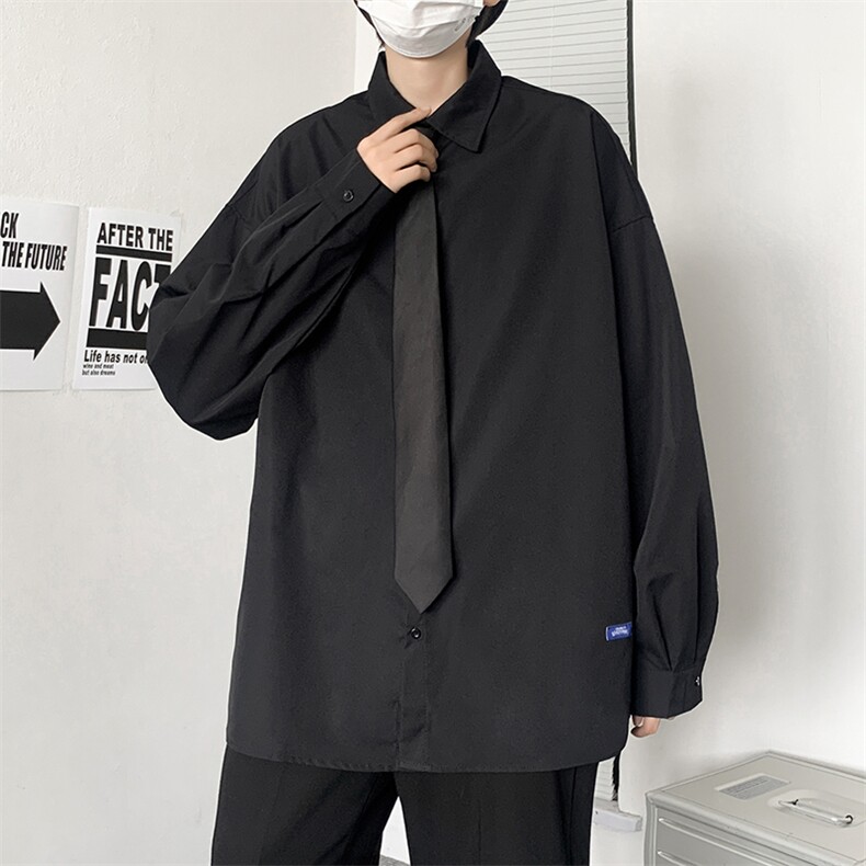 长袖衬衫男港风日系酷丝绵宽松版衬衫C410P30,男装衬衫,星座1116-2