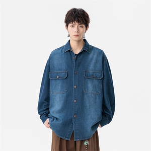新款(跨境货源）长袖牛仔衬衫男宽松休闲外套图片