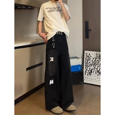 BCRA潮美式复古阔腿弯刀牛仔裤男女宽松百搭多口袋字母廓形长裤，男装牛仔裤，四季星座505