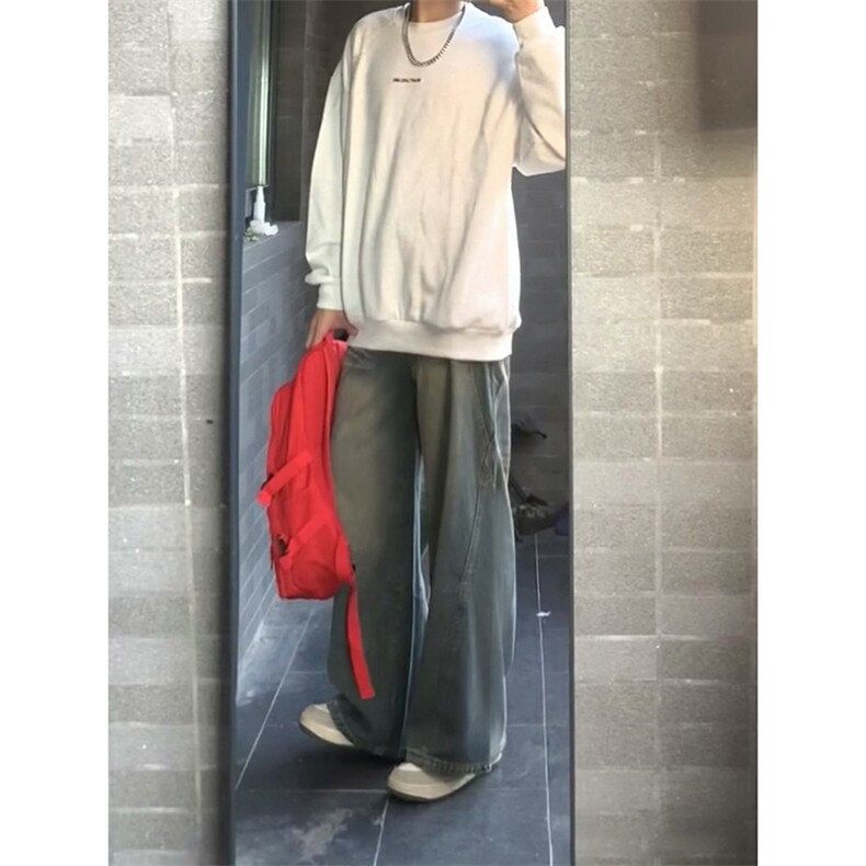 【网图】B221美式ins高街重工艺宽松微喇牛仔裤LK24391-特P52控88,男装牛仔裤,电商B221