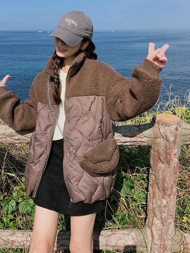 羽绒服女2025年冬季新款女装欧货羊羔毛拼接小个子加厚白鸭绒外套,女装羽绒服,慧尚依恋