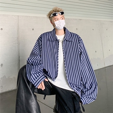 春秋条纹长袖衬衫男款休闲商务韩版帅气宽松拉链衬衣CS841-P65，男装衬衫，星座308B-2
