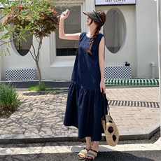 韩系轻薄无袖牛仔背心裙女2025夏民族花边宽松显瘦减龄纯欲连衣裙，女装连衣裙，2C159