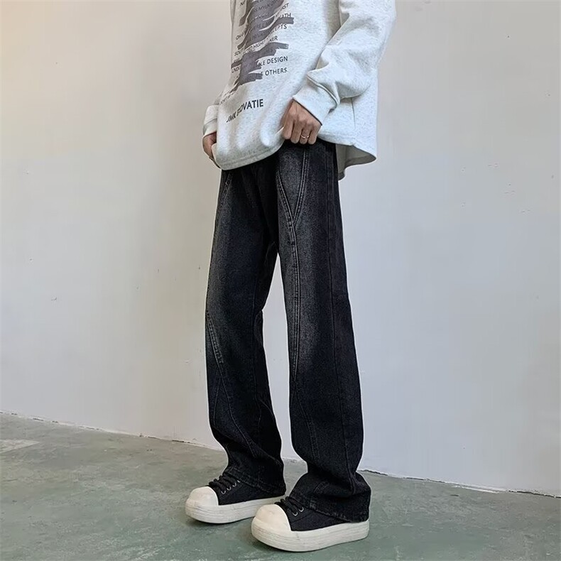 复古黑色解构牛仔裤男士美式2024工装阔腿微喇裤子7071/P50,男装牛仔裤,星座506