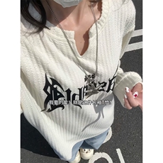 XZ809A/VVV5/特P22/控45美式V领硅胶印花肌理感百搭长T恤卫衣，男装T恤，星座809A(原222-1)