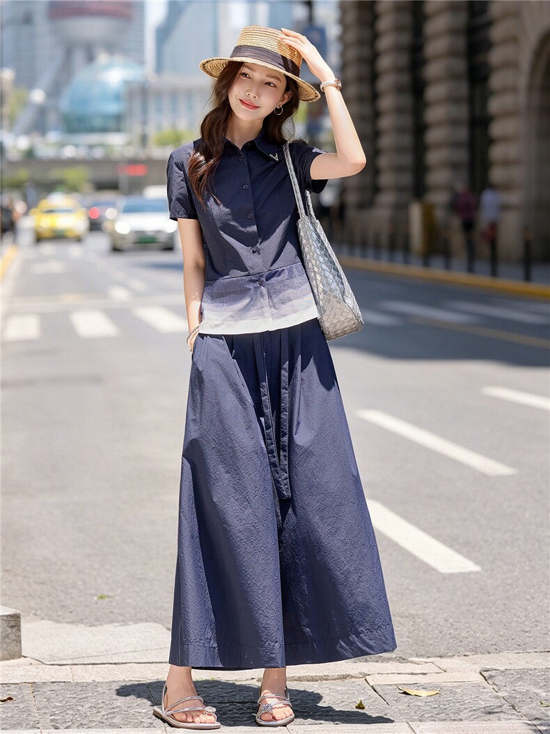 气质大方得体裙裤套装女2026夏新款时尚减龄拼接职场风两件套,女装套装/套裙,水衣源
