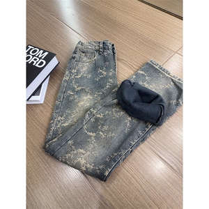 B221美式ins高街提花宽松微喇加绒牛仔裤 LK24225-特P58控88图片