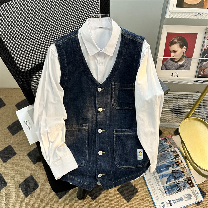 秋季工装牛仔马甲男美式复古宽松设计感多口袋马夹外套MJ136-P60,男装背心/马甲,星座1103-3