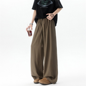 8XL-M 棉麻休闲裤男防蚊裤冰丝宽松阔腿裤肌理感拖地裤男K9133P58图片