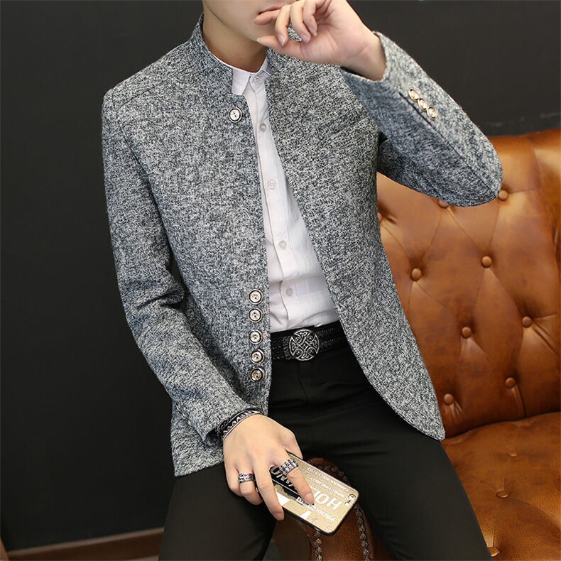 小西装男春季新款商务休闲西服青年立领中山装男装XZ01309B-3,男装西服套装,星座310B-1