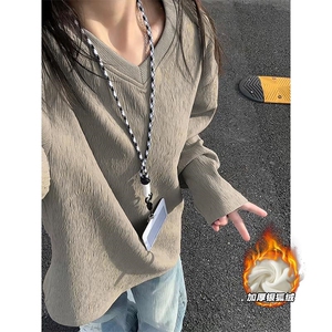 港风银狐绒男450g重磅肌理感宽松长袖T恤T24509J加绒-特P33控65图片