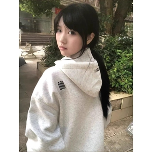 2026新款字母刺绣拉链重磅帽衫卫衣女秋季慵懒风宽松廓形外套上衣图片