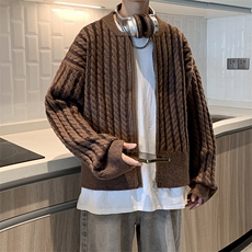 拼色竖条纹圆领针织衫男女宽松春秋季复古青少年毛衣MY05693-P60，男装针织衫/毛衣，星座308B-2