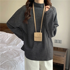 MN1030-P48秋冬半高领宽松条纹加厚上衣春秋长袖T恤女ins，女装针织衫/毛衣，星座617A-2