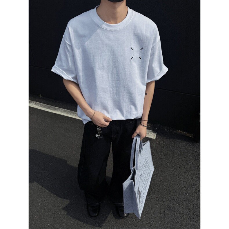 绣花短袖T高克重现货抖音得物可送样A061-AT00971-P35-黑墙模特,男装T恤,电商A061