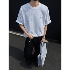 绣花短袖T高克重现货抖音得物可送样A061-AT00971-P35-黑墙模特，男装T恤，电商A061