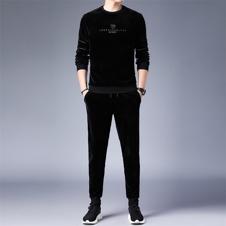 2023年冬季新款时尚休闲男士丝绒套装中年加绒加厚保暖男装两件套，男装休闲套装，电商B212（原钱塘6029）