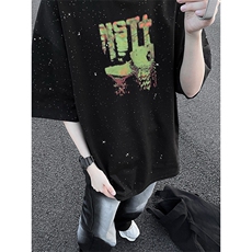 可48小时发货支持抖音得物来样二开美式满天星亮片短袖T恤MTX659，男装T恤，电商A486