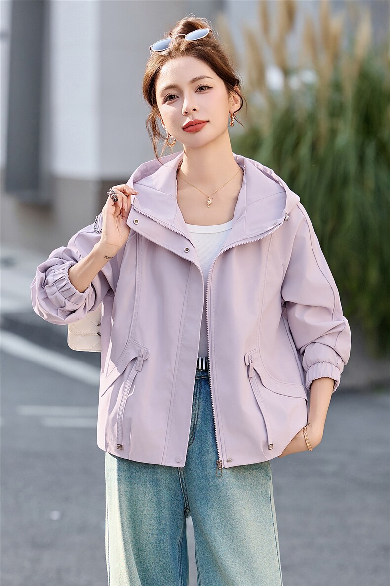 短款风衣外套女2026春季新款连帽拉链夹克小个子休闲户外上衣,女装短外套,恋慕依尚