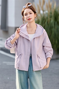 短款风衣外套女2026春季新款连帽拉链夹克小个子休闲户外上衣图片