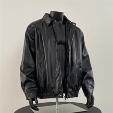 黑色pu皮衣外套痞帅cleanfit机车服夹克美式短款上衣Y1023P68网图，男装夹克，电商B245