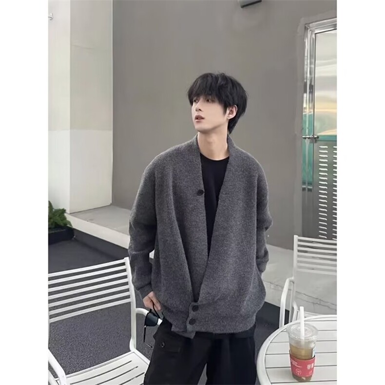 道袍开衫毛衣男春秋款潮牌高级感老钱风针织衫外套慵懒松弛感上衣图片