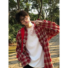 新款！高街美式复古高质量重工钉珠格子衬衫男女同款CS356，男装衬衫，星座1116A（原606A-3）