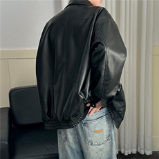 现货主推高质量皮衣外套男宽松皮夹克机车服A026P95加绒P105，男装夹克，电商A351