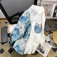 港风风花型长袖衬衫大码M-5XL情侣潮长袖衬衫男CS7714P60控，男装衬衫，星座227-7
