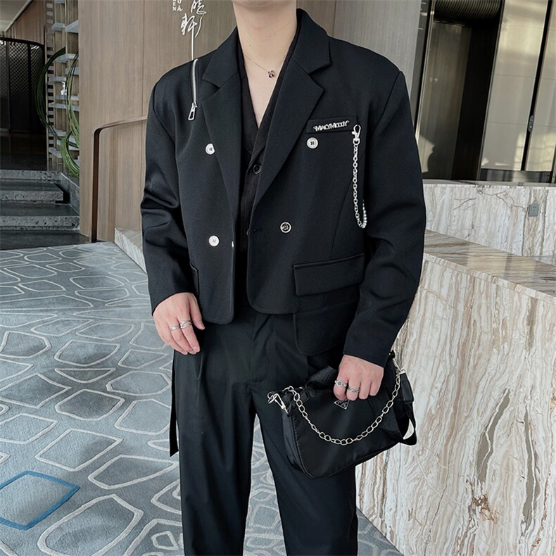 秋季高级感拉链短款西装外套男网红韩版痞帅西服XZ061-P120控145,男装西服套装,电商B267