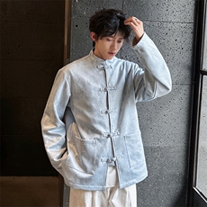 2025中式秋冬夹克立领盘扣外套麂皮绒夹克新款JK1818-P110控158，男装夹克，电商A021
