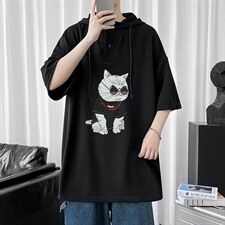 LD54044-P45连帽短袖t恤男大码胖子带帽五分袖中袖，男装T恤，电商A040