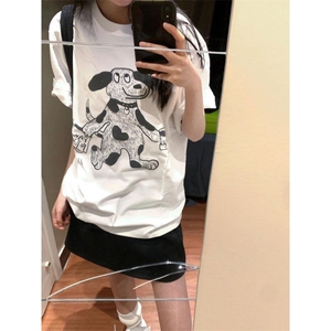 T0740-P25 童趣小狗印花纯棉短袖  2025新款夏季小众情侣款上衣图片