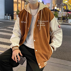 F155-P58春季日系撞色拼接夹克外套潮牌宽松休闲连帽刺绣棒球服，男装夹克，星座512-6