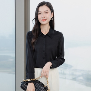高级感缎面真丝衬衣2026早春新款长袖真丝衬衫女大码上衣图片