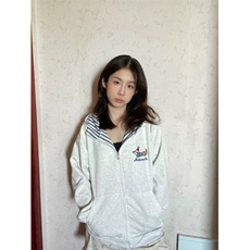 美式开衫字母腊肠小狗刺绣连帽卫衣男女秋冬韩系慵懒风外套-Y1523，女装短外套，星座601-1