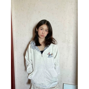 美式开衫字母腊肠小狗刺绣连帽卫衣男女秋冬韩系慵懒风外套-Y1523图片