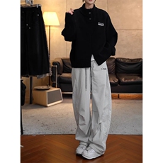 美式褶皱加绒伞兵工装裤男款防风阔腿弯刀裤ZK522常规P41加绒P47，男装工装外套，四季星座505