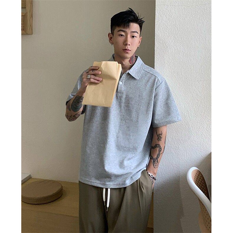 得物抖音高品质二开 珠地网眼透气面料纯色宽松短袖T恤翻领POLO衫图片