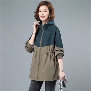 2022春秋季新款时尚气质拼接连帽风衣外套，女装风衣，依倍林
