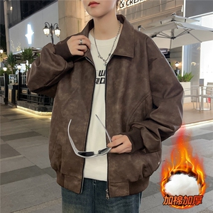 M-8XL时尚翻领皮衣夹克外套男7083加绒-P90大码图片
