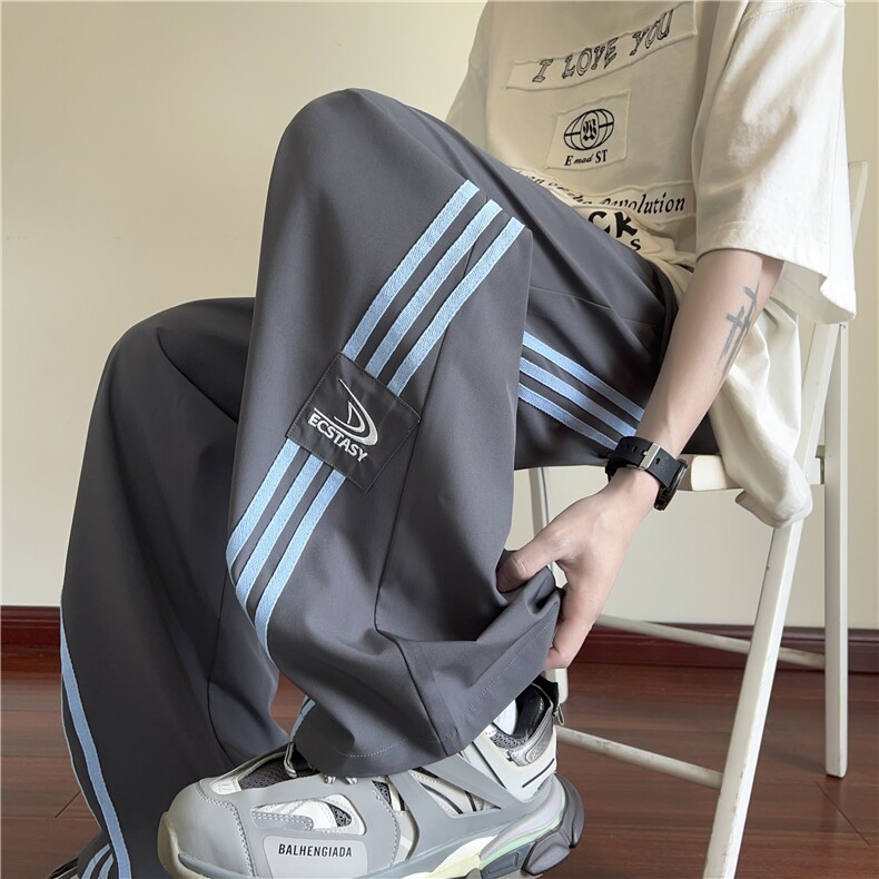 2025春夏新款潮流条纹美式宽松休闲冰丝裤B315-K25643-特p35控68，男装休闲裤，电商B315