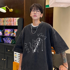 直播品质240克重磅水洗做旧短袖t恤男女SDX234-特P25控48，男装T恤，电商B367