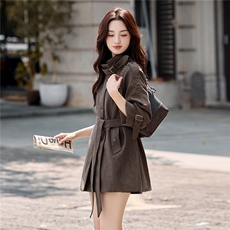 复古美拉德立领中长款风衣女2025春秋季新款系带收腰高级感外套，女装风衣，丽影随形