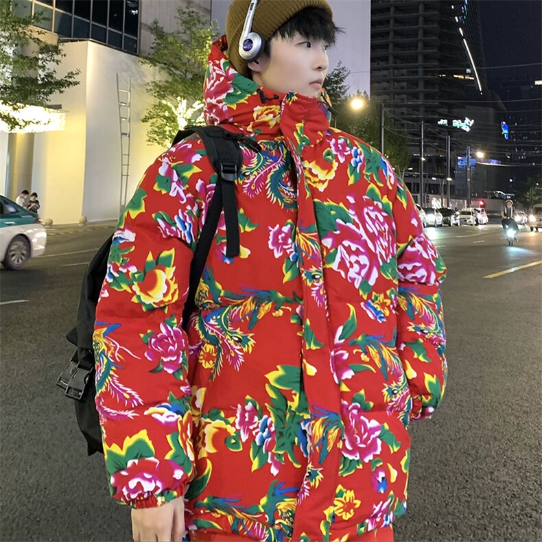 CC99东北大花连帽加厚保暖防寒棉衣外套风特色棉服情侣花衣图片