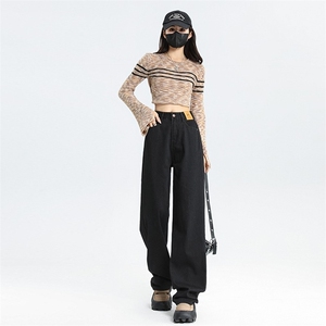 美式复古水洗做旧直筒牛仔裤女2025春季新款宽松垂感阔腿拖地裤潮图片